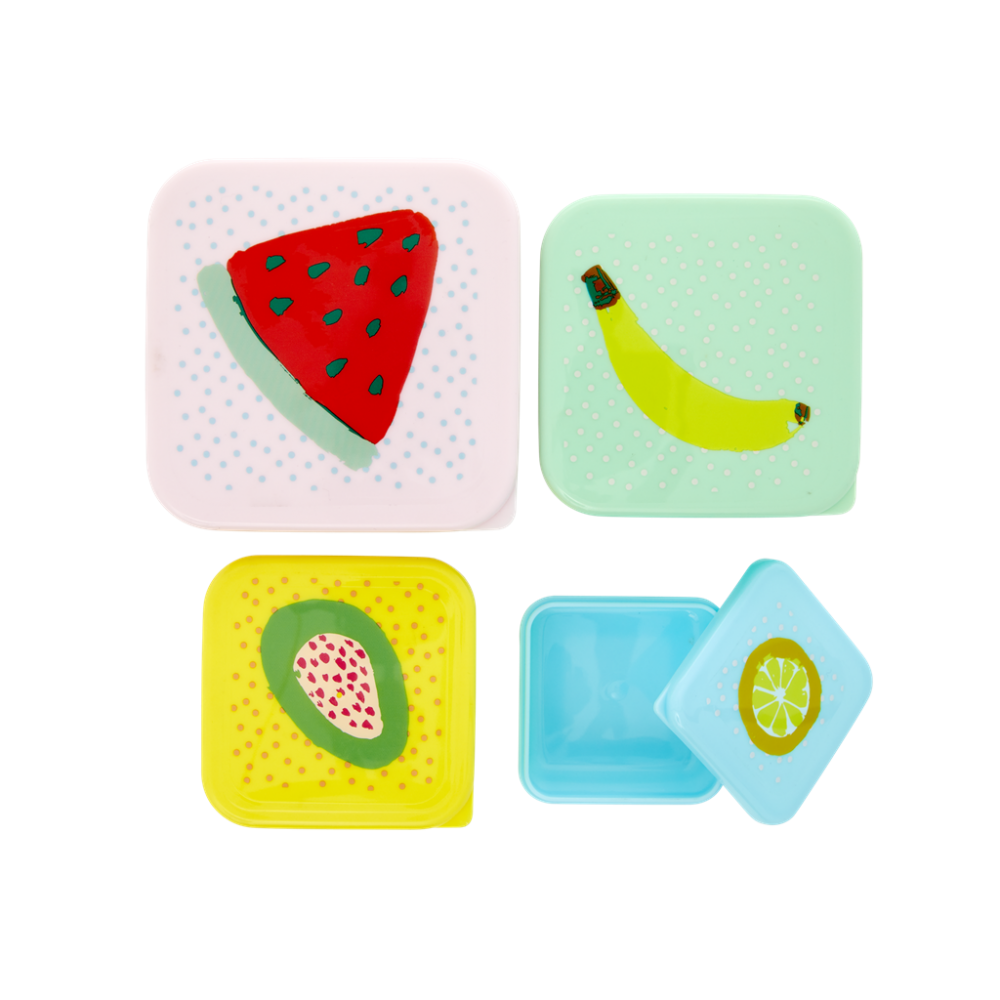 Set of 4 Small Food Boxes Fruit Printed Lids Rice DK